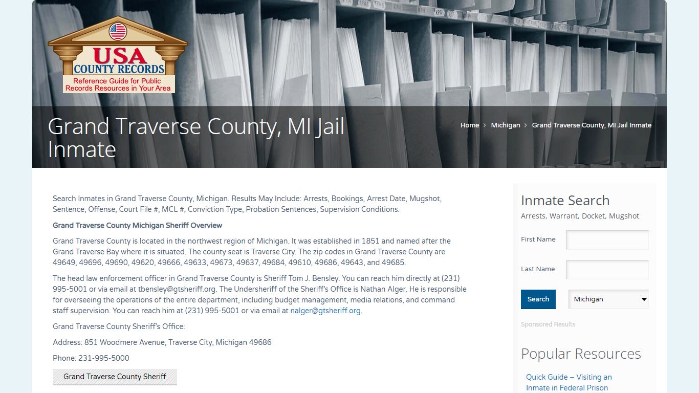Grand Traverse County, MI Jail Inmate | Name Search